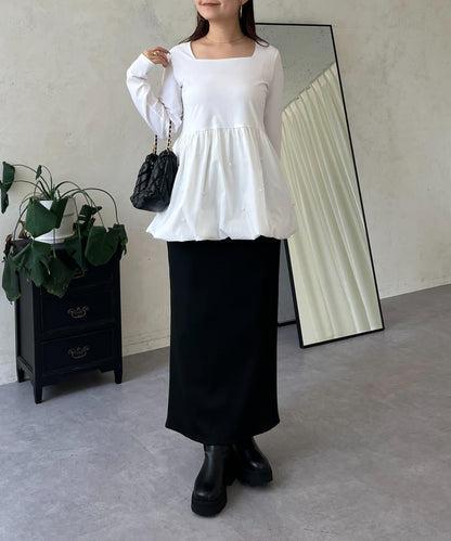 方領珍珠荷葉邊疊穿長袖T恤