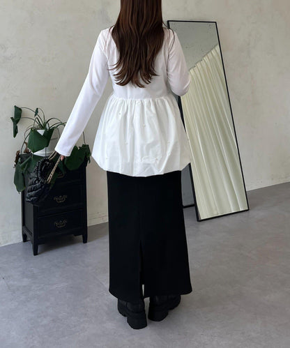 方領珍珠荷葉邊疊穿長袖T恤