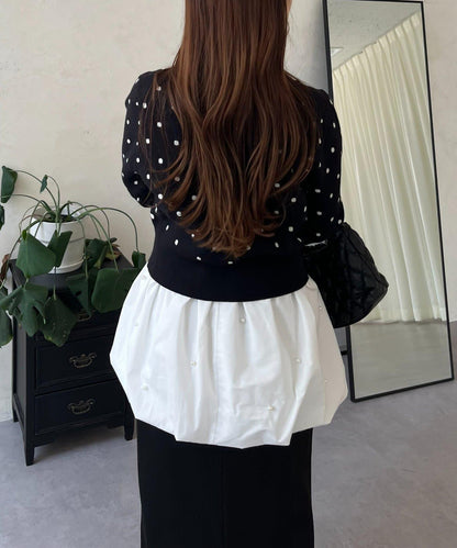 方領珍珠荷葉邊疊穿長袖T恤