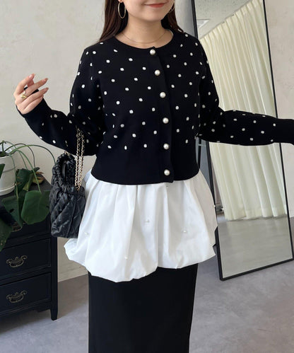 方領珍珠荷葉邊疊穿長袖T恤