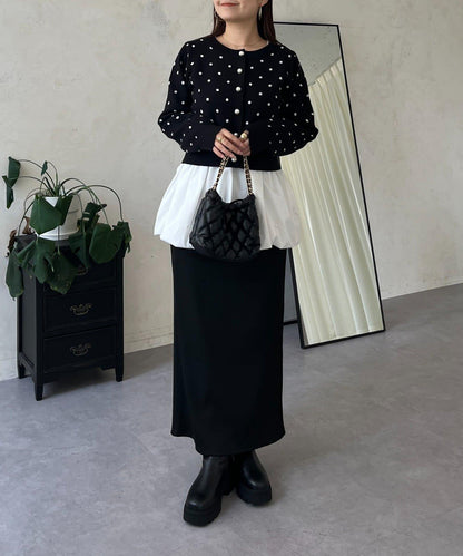 方領珍珠荷葉邊疊穿長袖T恤