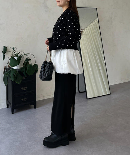 方領珍珠荷葉邊疊穿長袖T恤