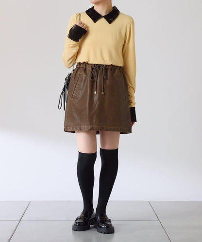 天鵝絨拼接長袖T恤