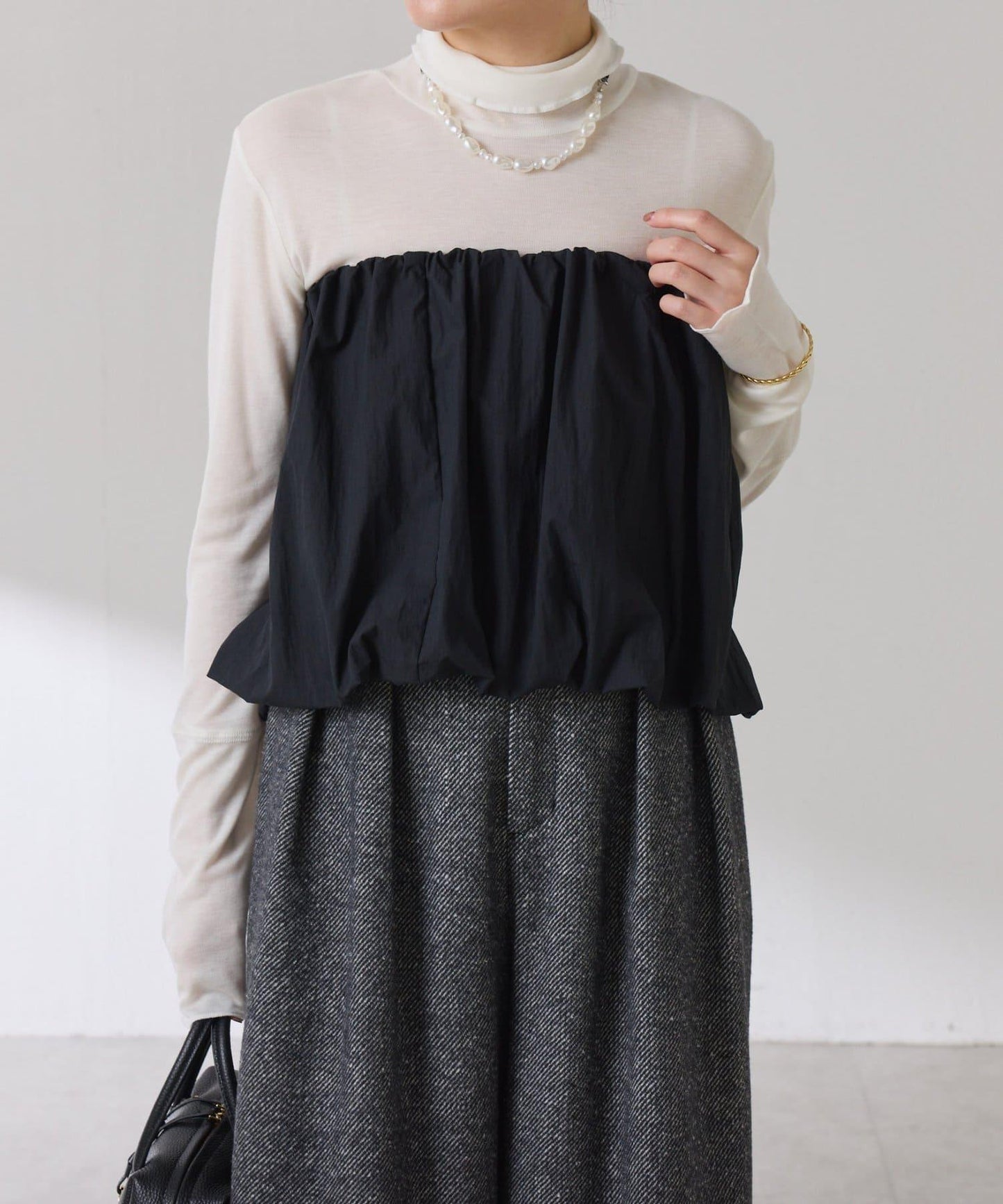 【可水洗上衣】羊毛混紡透視高領衫