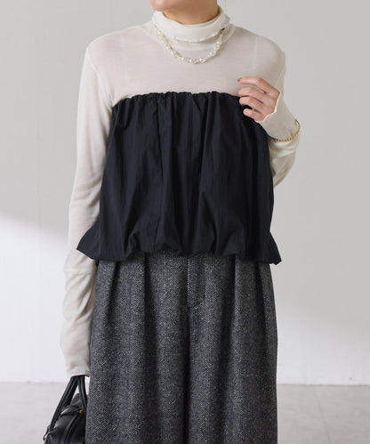 【可水洗上衣】羊毛混紡透視高領衫