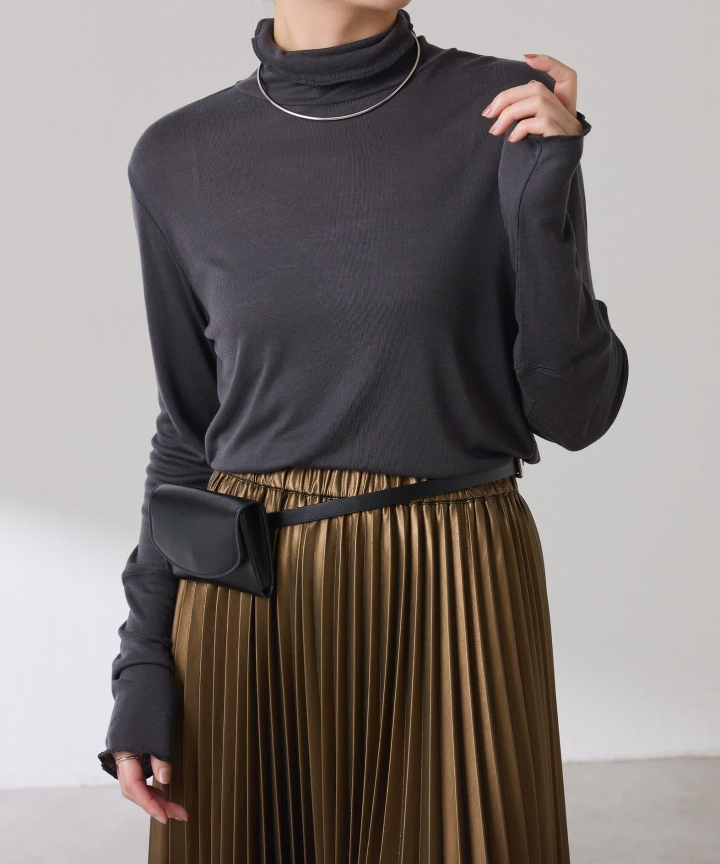 【可水洗上衣】羊毛混紡透視高領衫