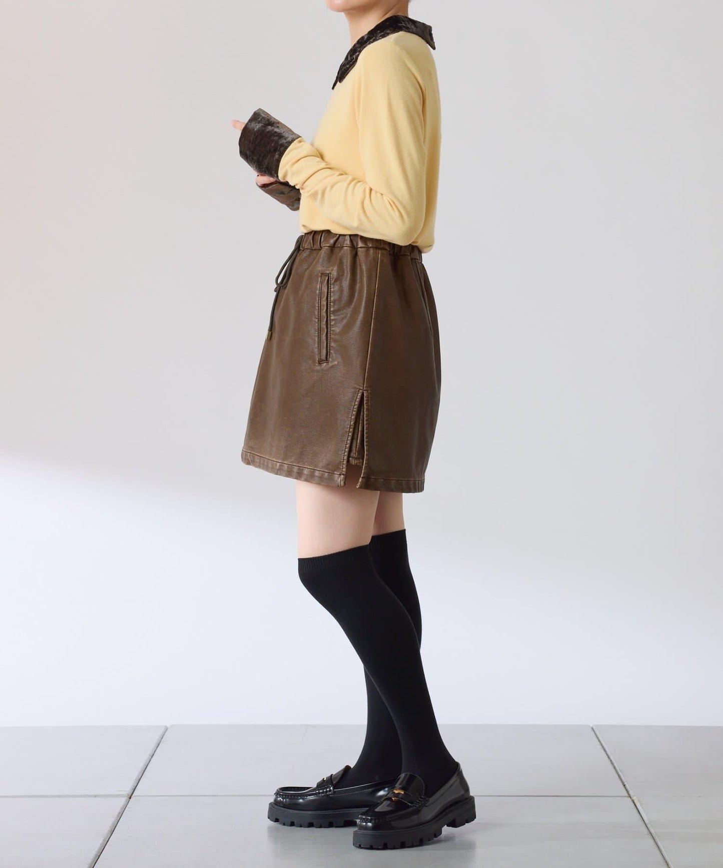 天鵝絨拼接長袖T恤