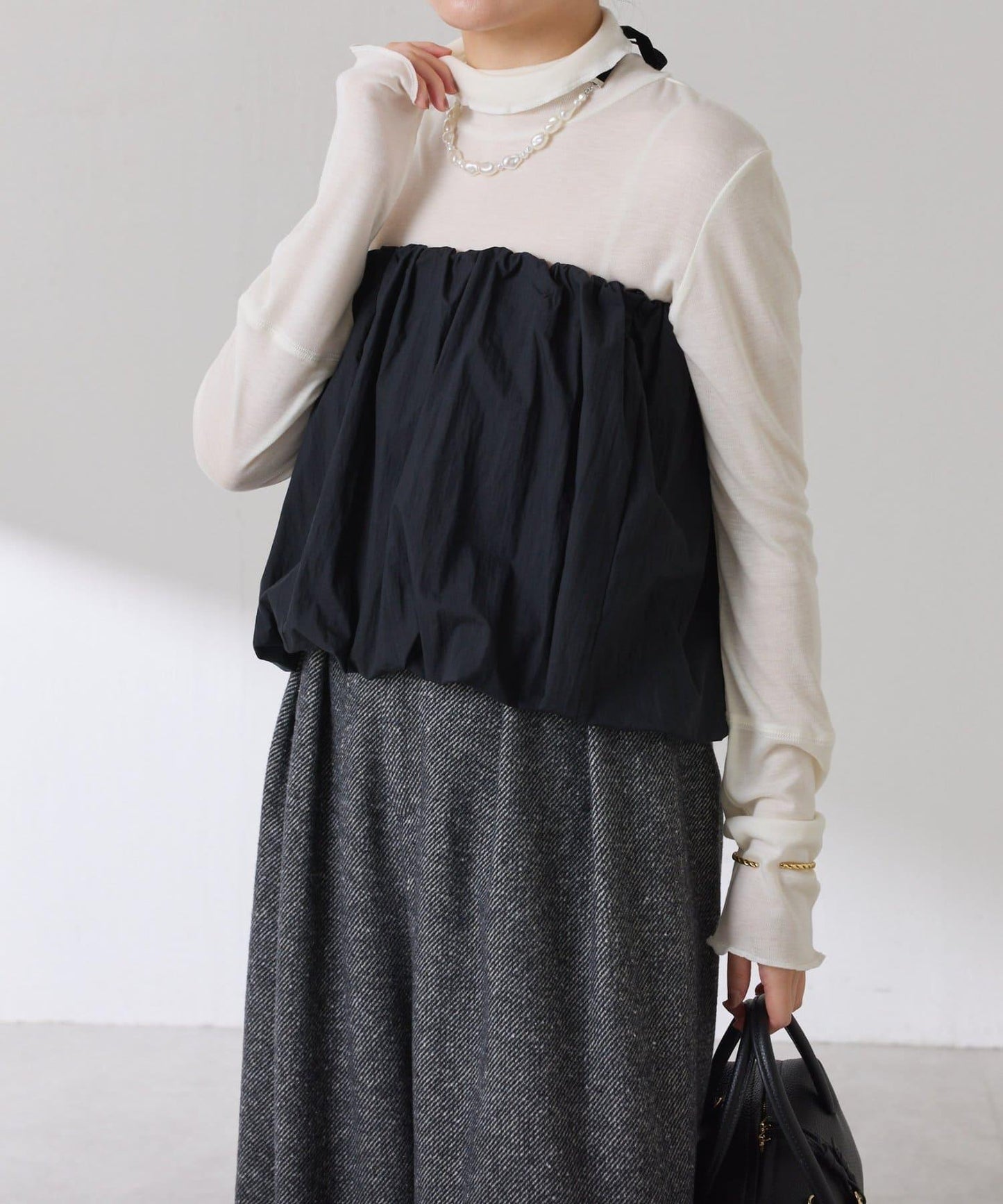 【可水洗上衣】羊毛混紡透視高領衫