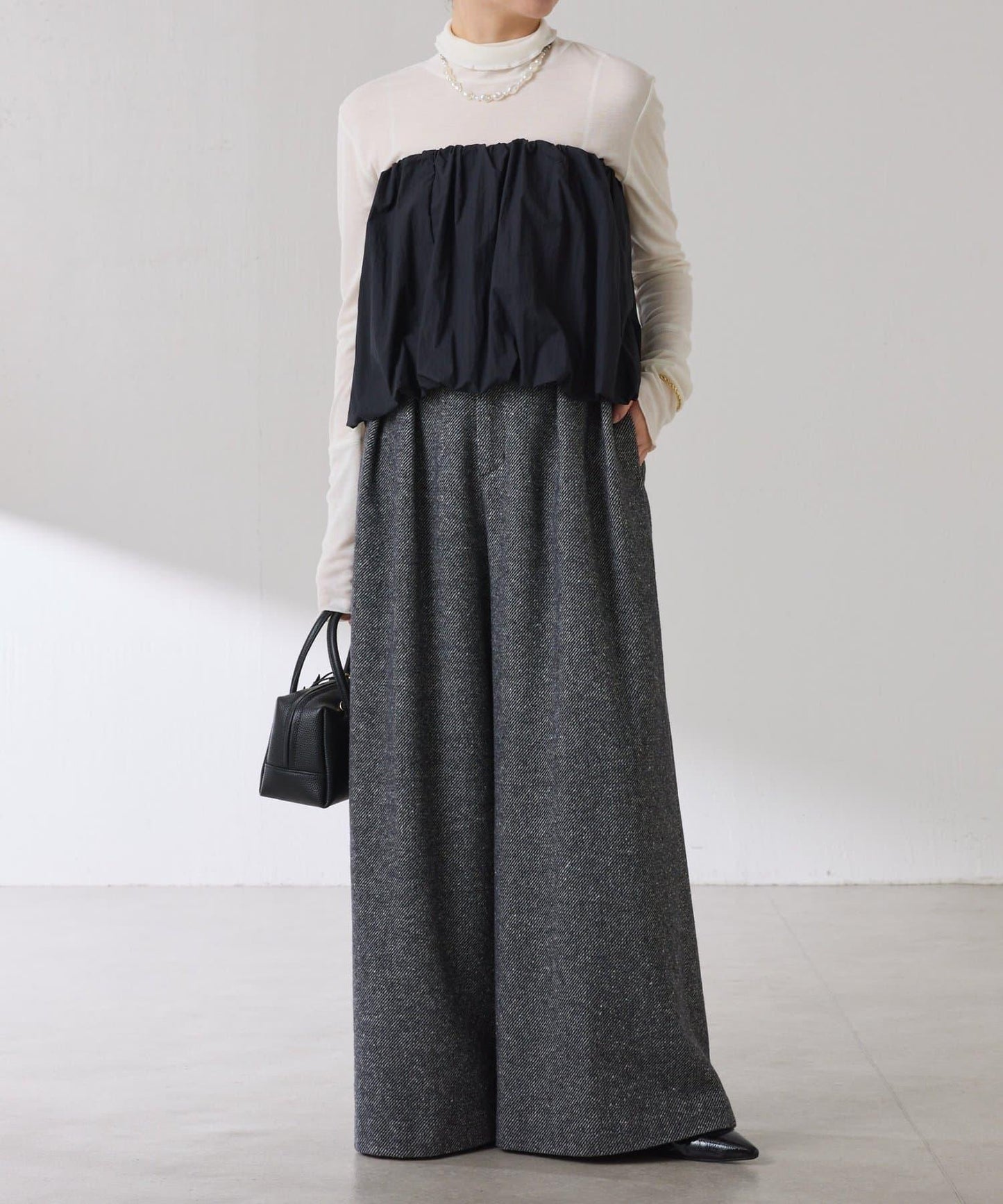 【可水洗上衣】羊毛混紡透視高領衫