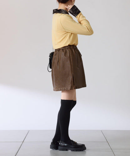 天鵝絨拼接長袖T恤