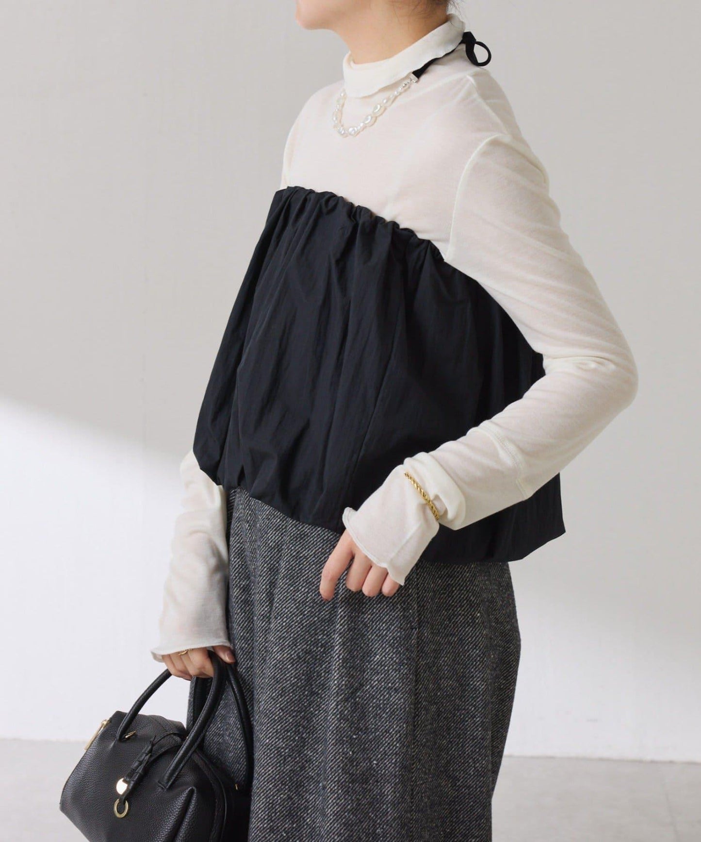 【可水洗上衣】羊毛混紡透視高領衫