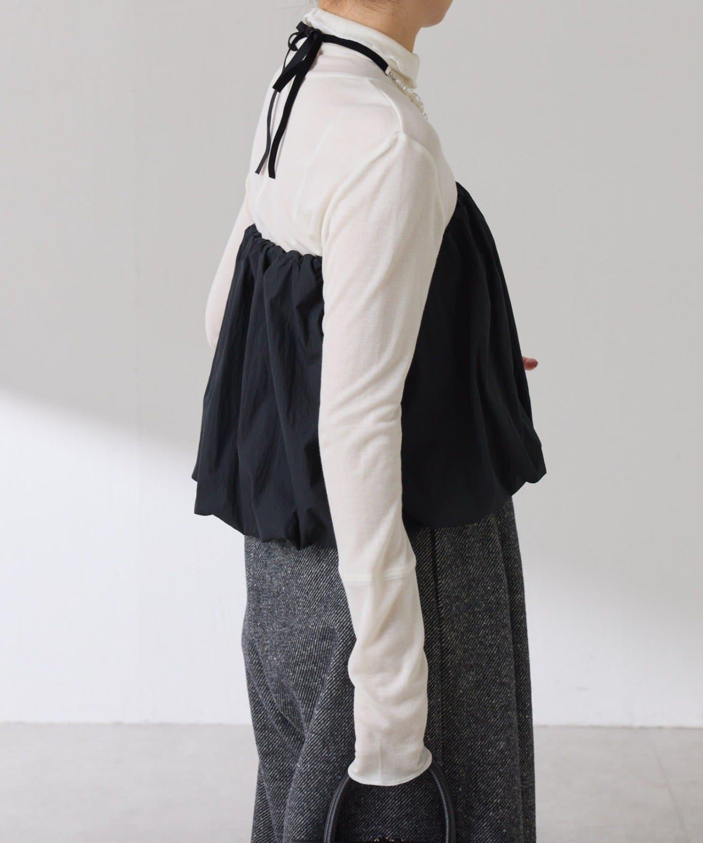 【可水洗上衣】羊毛混紡透視高領衫