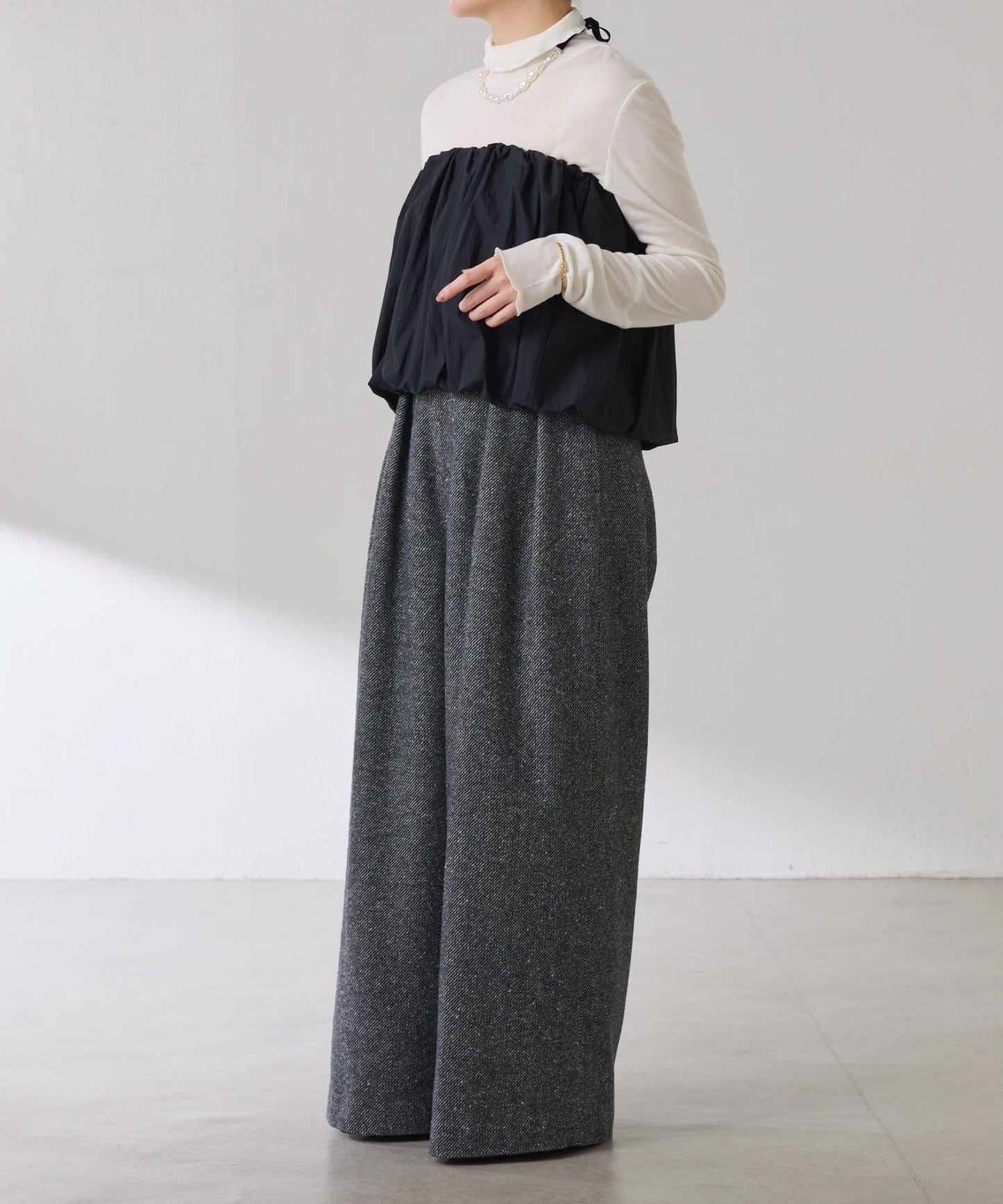 【可水洗上衣】羊毛混紡透視高領衫