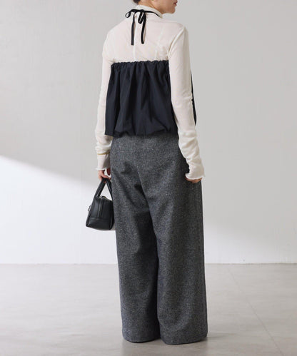 【可水洗上衣】羊毛混紡透視高領衫