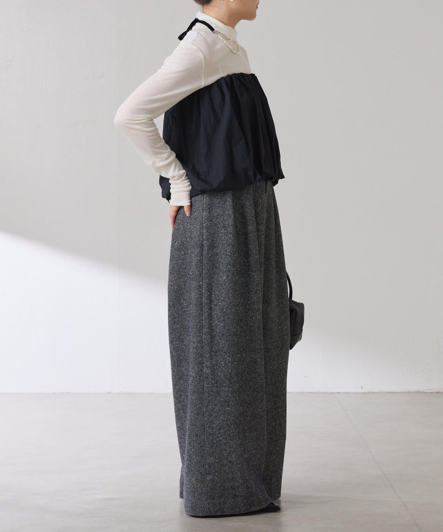 【可水洗上衣】羊毛混紡透視高領衫