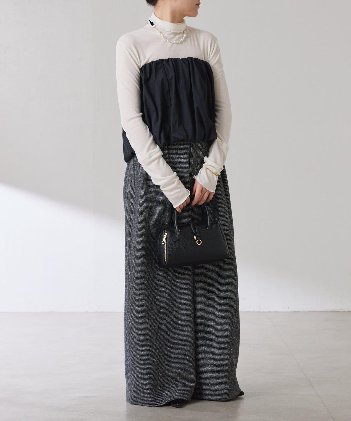 【可水洗上衣】羊毛混紡透視高領衫