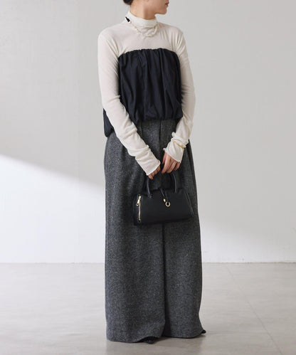 【可水洗上衣】羊毛混紡透視高領衫