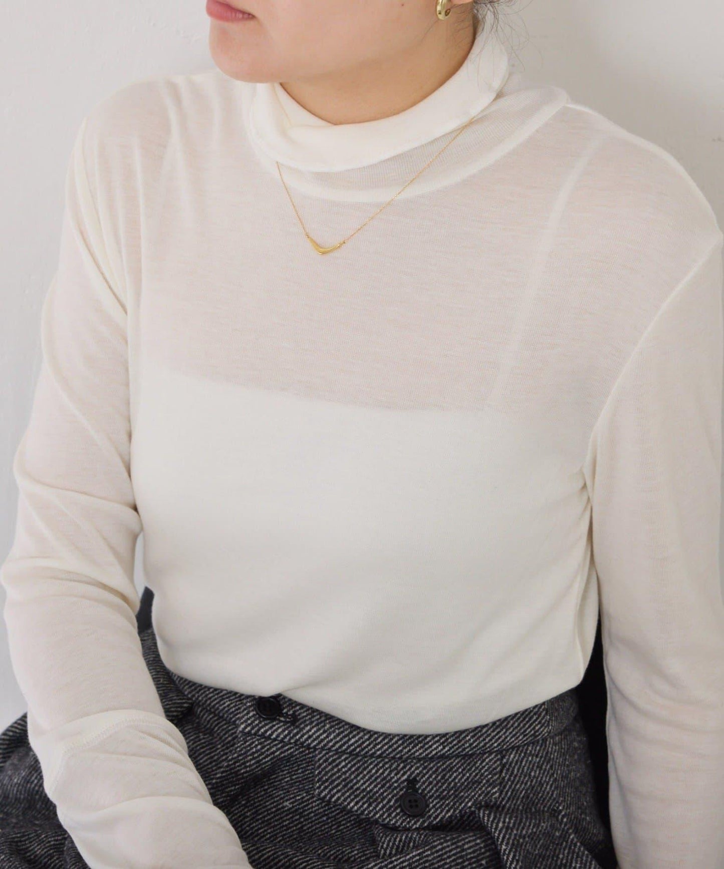 【可水洗上衣】羊毛混紡透視高領衫