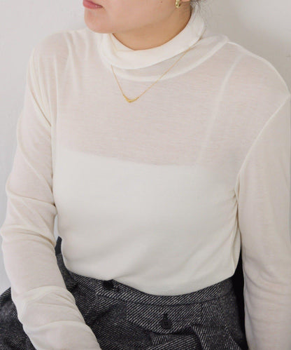 【可水洗上衣】羊毛混紡透視高領衫