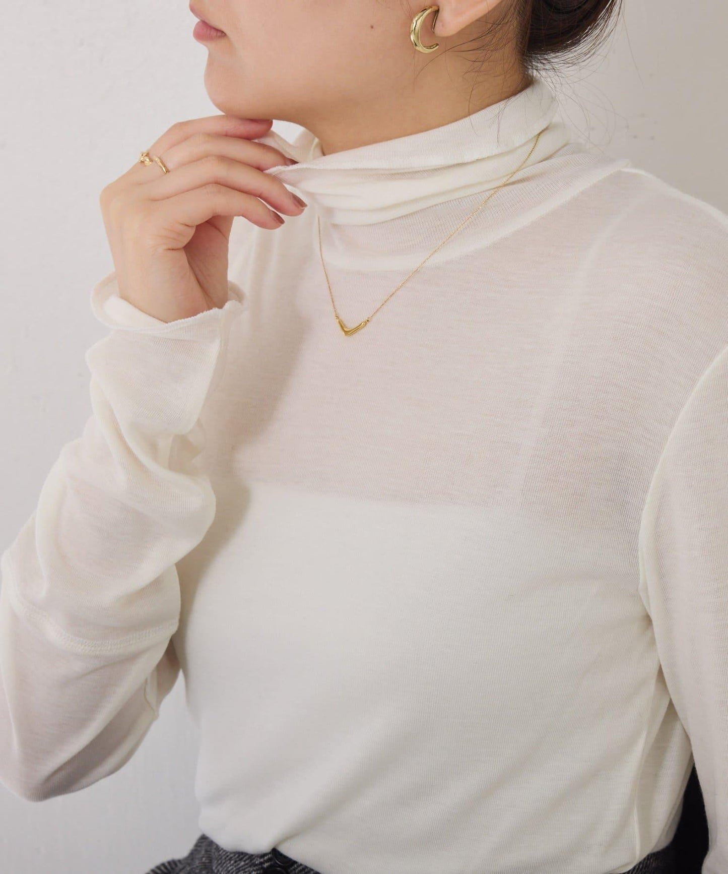 【可水洗上衣】羊毛混紡透視高領衫