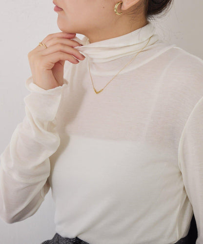 【可水洗上衣】羊毛混紡透視高領衫