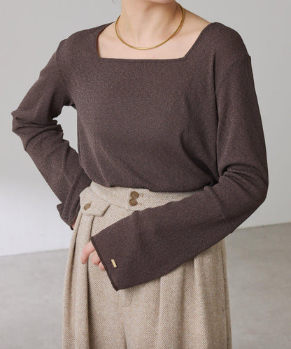 【可作內搭】透視亮絲羅紋方領上衣