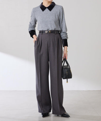 天鵝絨拼接長袖T恤