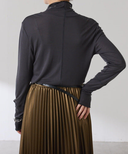 【可水洗上衣】羊毛混紡透視高領衫