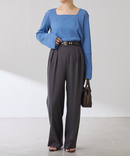 【可作內搭】透視亮絲羅紋方領上衣