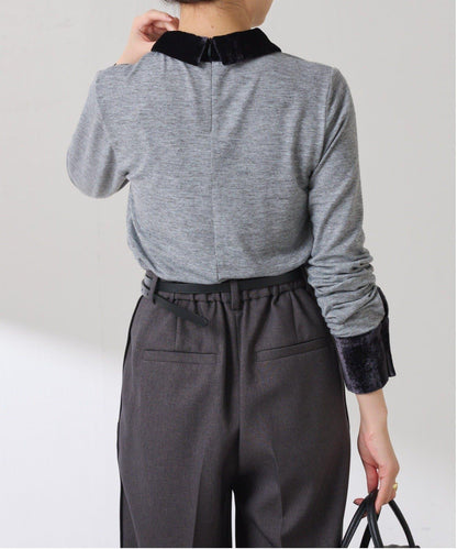 天鵝絨拼接長袖T恤