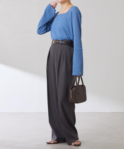 【可作內搭】透視亮絲羅紋方領上衣