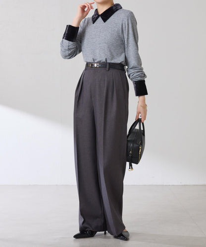 天鵝絨拼接長袖T恤