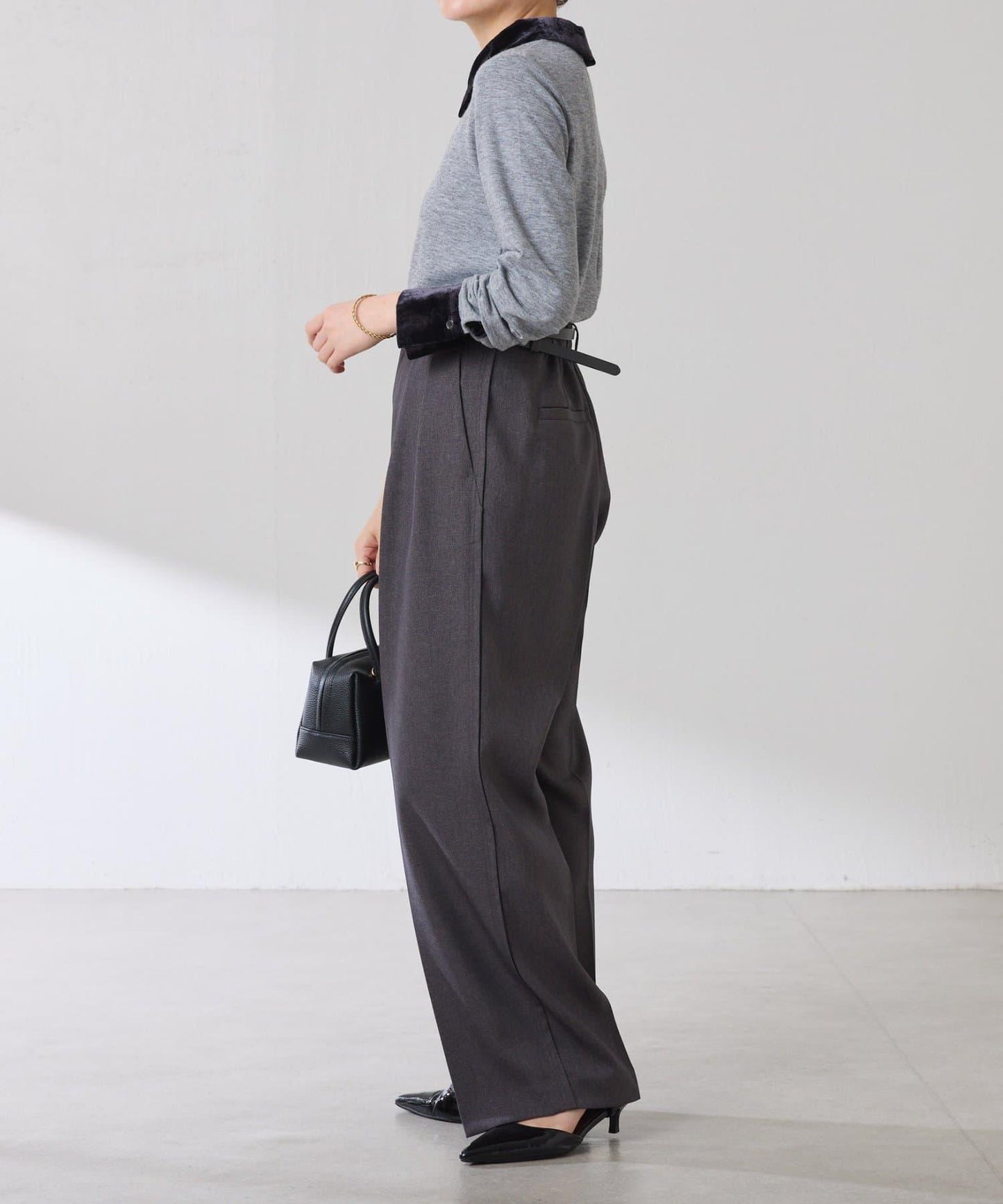 天鵝絨拼接長袖T恤