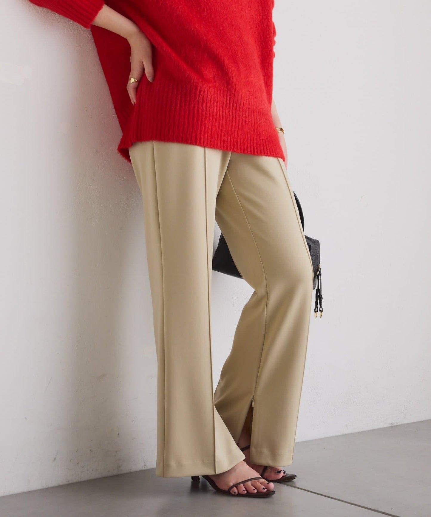 【2尺碼可選/高彈力】壓褶微喇叭褲