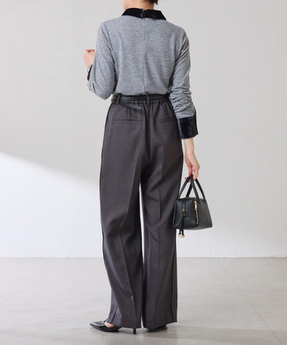 天鵝絨拼接長袖T恤