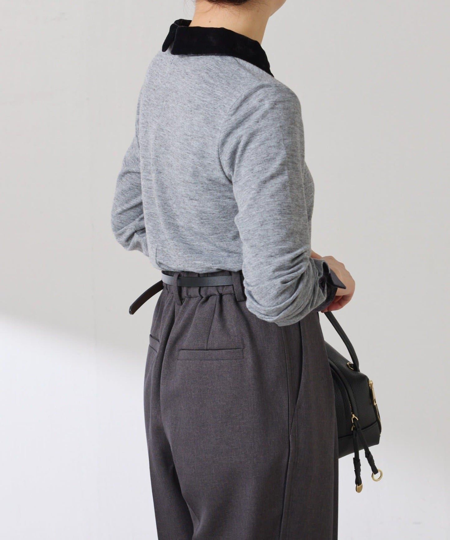 天鵝絨拼接長袖T恤