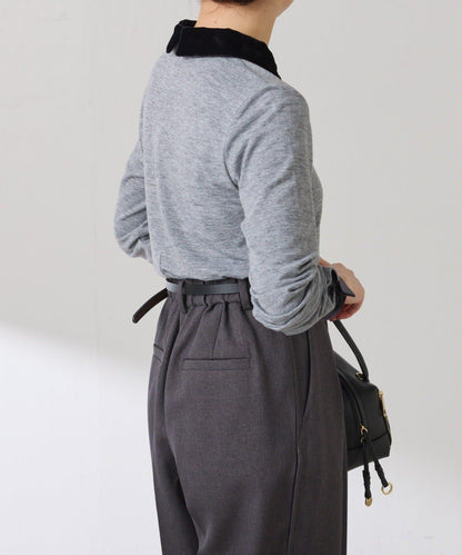 天鵝絨拼接長袖T恤