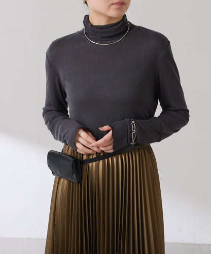 【可水洗上衣】羊毛混紡透視高領衫