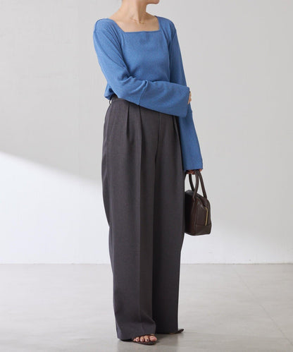 【可作內搭】透視亮絲羅紋方領上衣