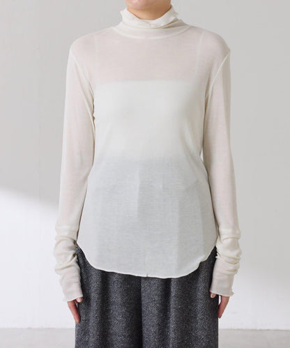 【可水洗上衣】羊毛混紡透視高領衫