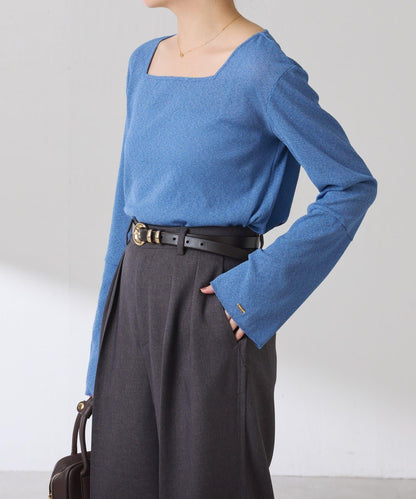 【可作內搭】透視亮絲羅紋方領上衣