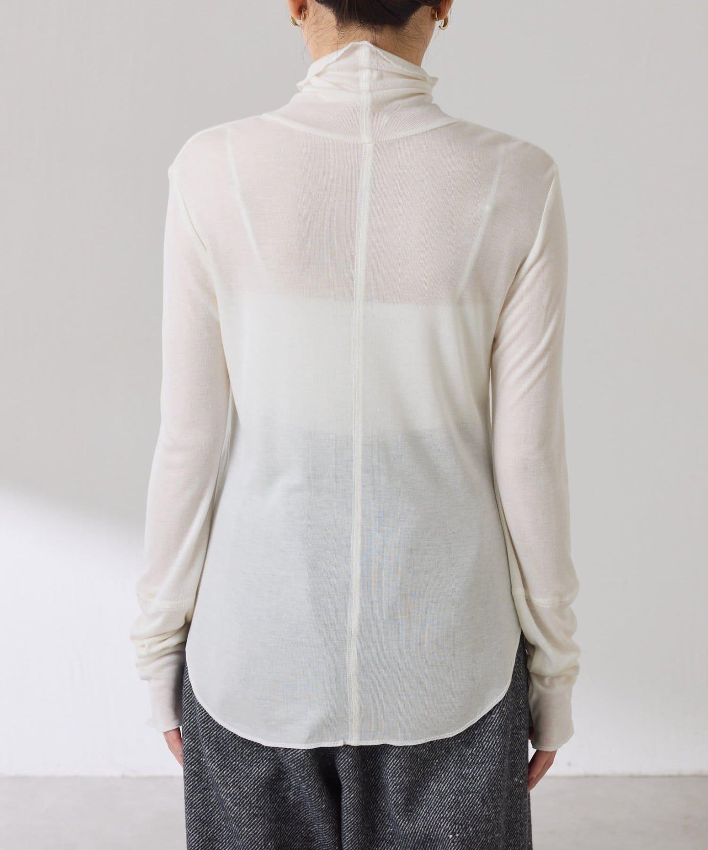 【可水洗上衣】羊毛混紡透視高領衫