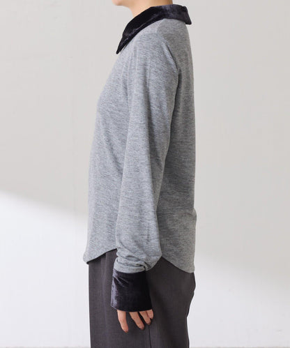 天鵝絨拼接長袖T恤