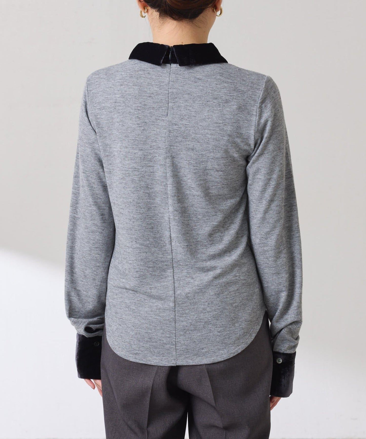 天鵝絨拼接長袖T恤