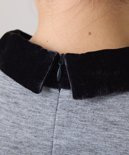 天鵝絨拼接長袖T恤