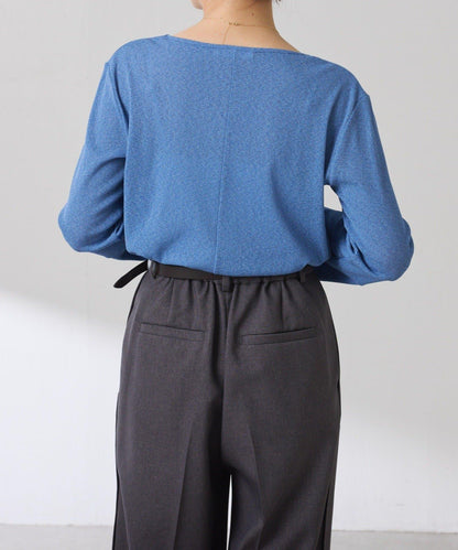 【可作內搭】透視亮絲羅紋方領上衣