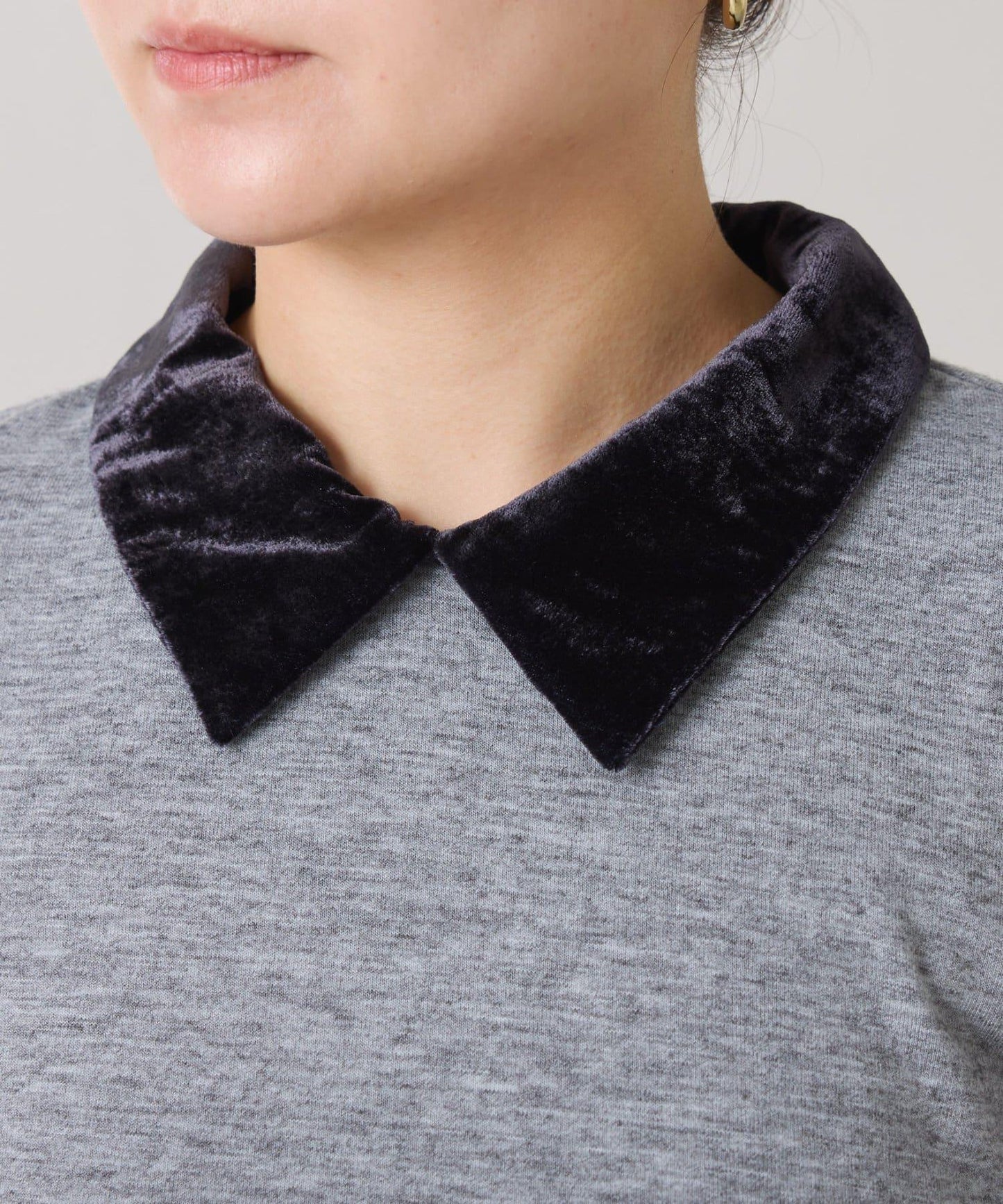 天鵝絨拼接長袖T恤