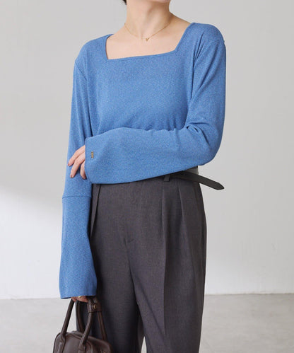 【可作內搭】透視亮絲羅紋方領上衣