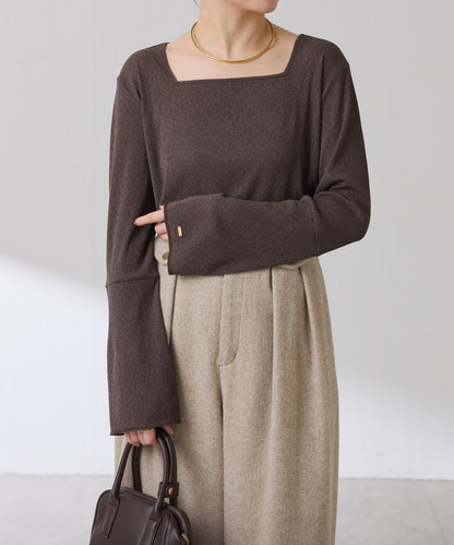 【可作內搭】透視亮絲羅紋方領上衣