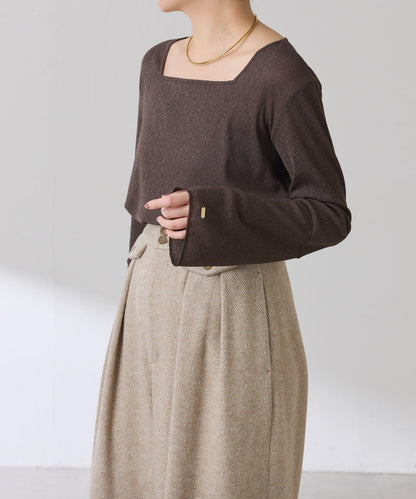 【可作內搭】透視亮絲羅紋方領上衣